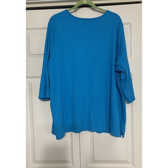 Quacker Factory Turquoise Aqua Blue Knit Tunic Top With A Rhinestone Snowman 3X - Picture 5 of 6